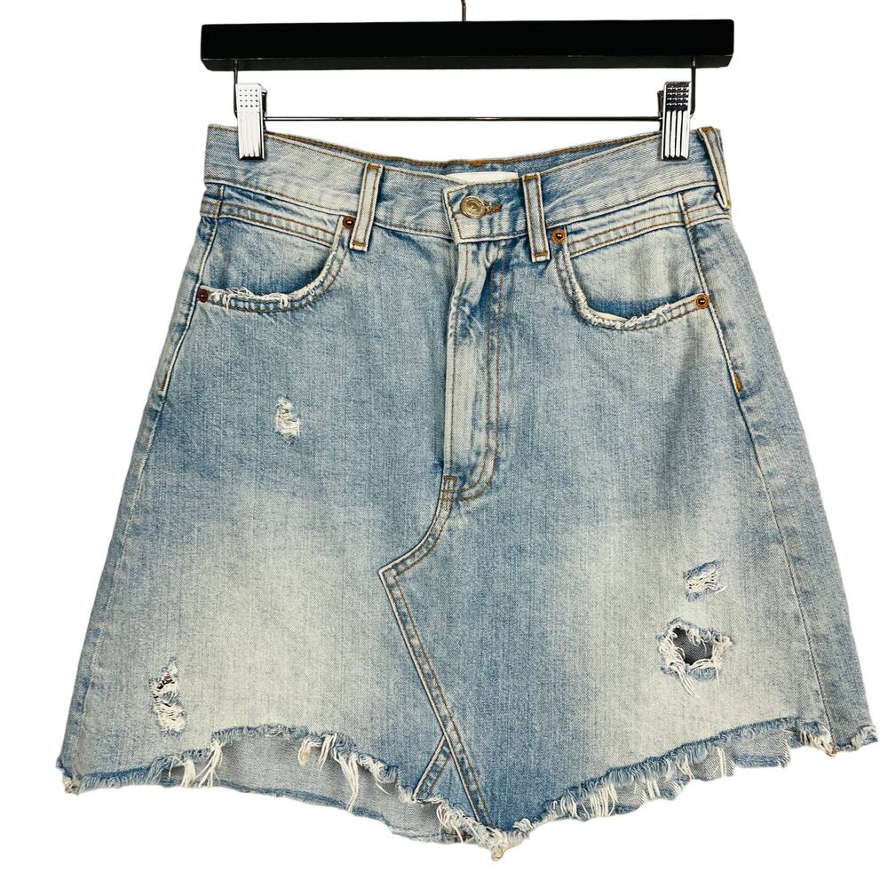 Zara Chewed Edge Denim Skirt Jean Blue Light Wash - S
